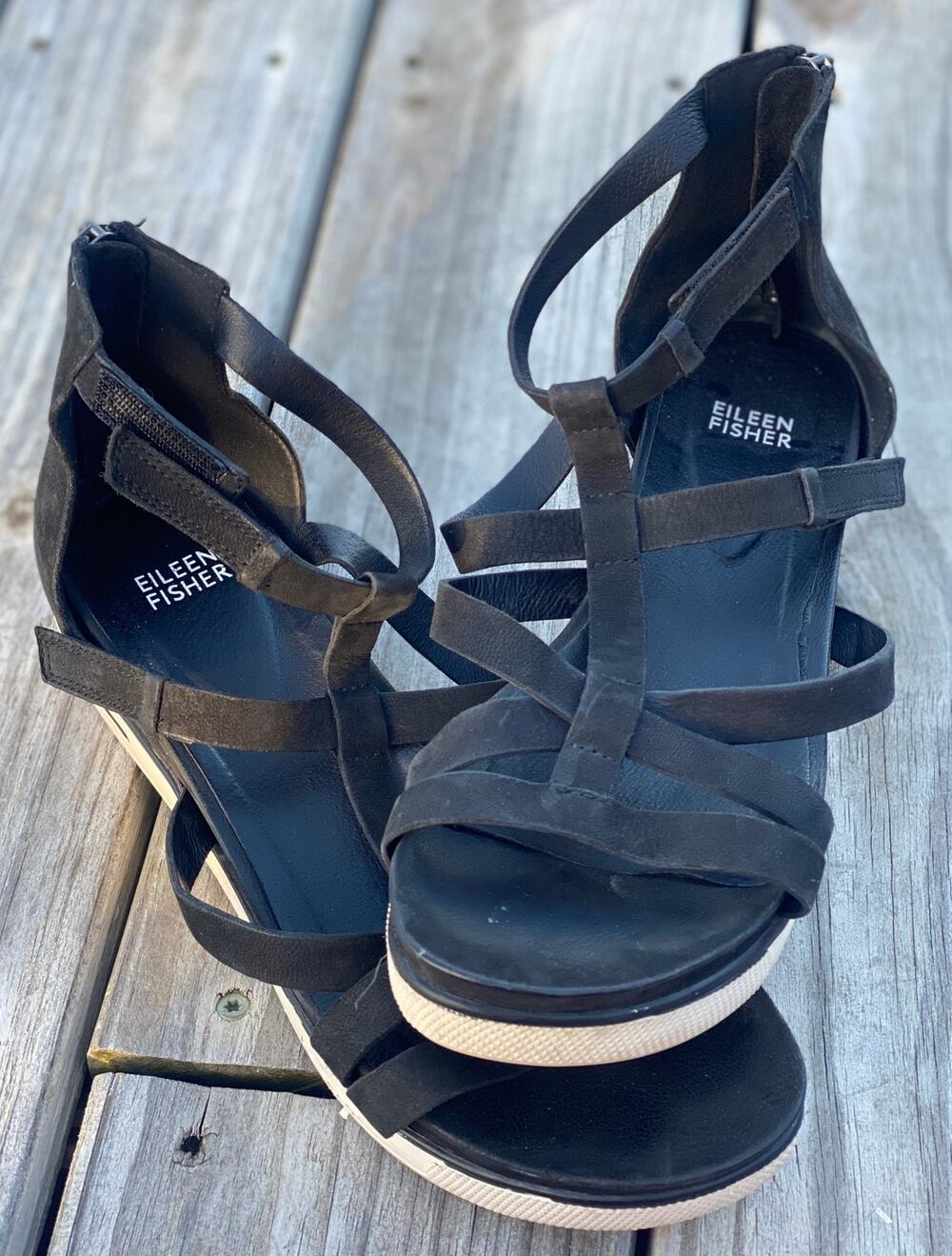 Eileen Fisher Strappy Sneaker Bottom Sandals - Black - Size 10